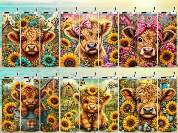 Download Highland Cow Sunflowers Tumbler Wrap - Tumbler wrap Collection
