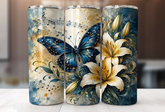 Download Blue Butterfly Lily Floral Tumbler Wrap - Tumbler wrap Collection