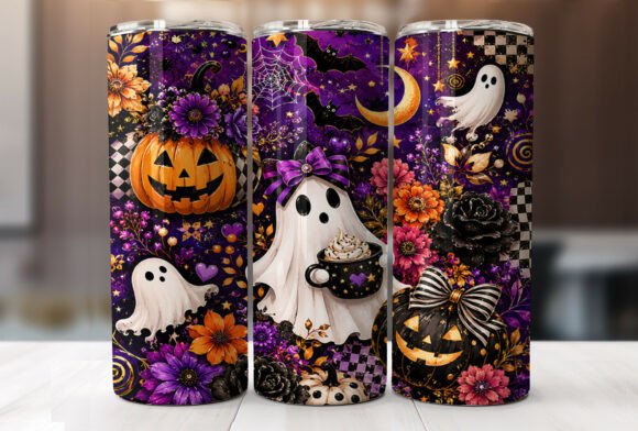Download Cute Halloween Ghost Floral Tumbler Wrap - Tumbler wrap Collection