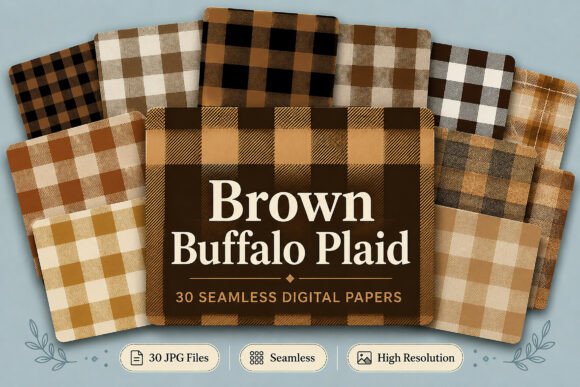 Download Brown Buffalo Plaid Digital Papers Set - Buffalo plaid Collection