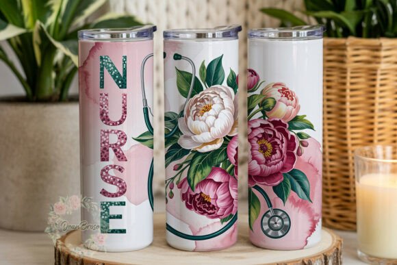 Download Floral Peony Nurse 20oz Tumbler Wrap - Tumbler wrap Collection