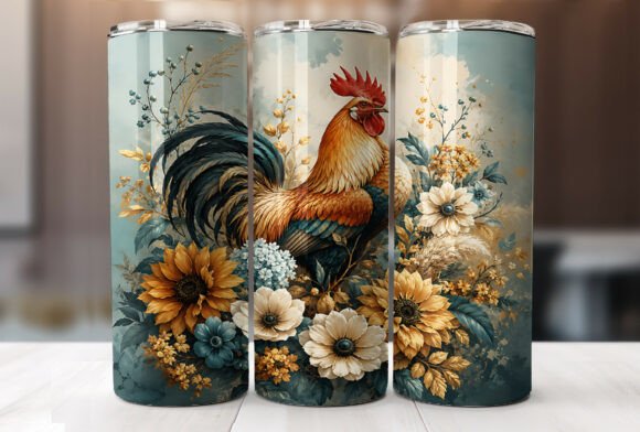 Download Farmhouse Rooster Floral Tumbler Wrap - Tumbler wrap Collection