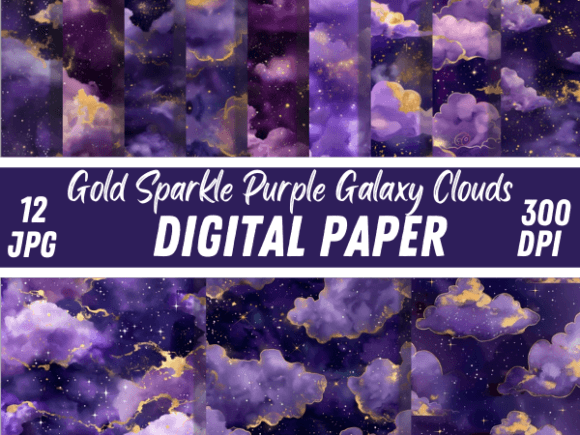 Download Gold Sparkle Purple Galaxy Clouds Papers - Galaxy Collection