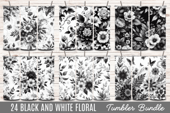 Download Black and White Floral Tumbler Wrap - Tumbler wrap Collection