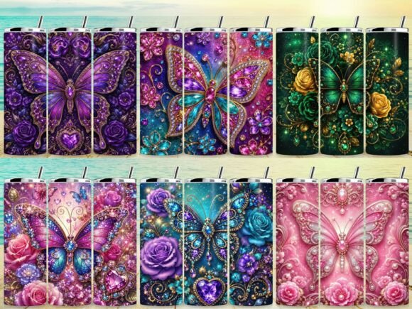 Download Butterfly Gem Floral Tumbler Wrap Bundle - Tumbler wrap Collection