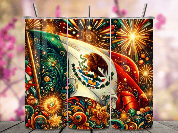 Download Mexico Flag Firework Floral Tumbler Wrap - Tumbler wrap Collection